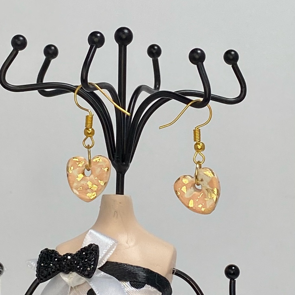 Unique Handmade Polymer Clay Heart Drop Earrings - Picture 8 of 12